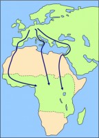 Trekroutes naar Afrika / Bron: Lanzi, Wikimedia Commons (CC BY-SA-3.0)